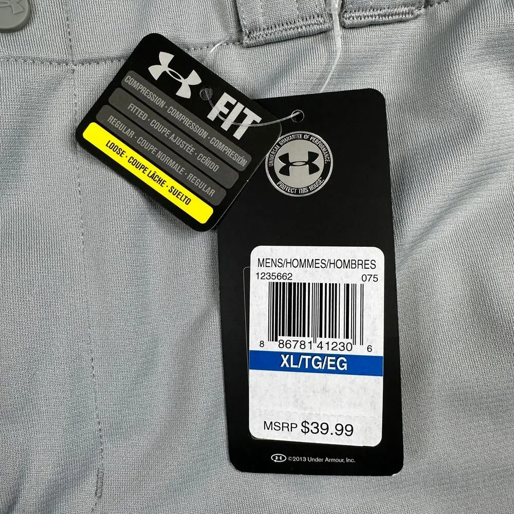 Under Armour HeatGear Baseball Pants Men XL Loose Relaxed Fit Gray Elastic Waist